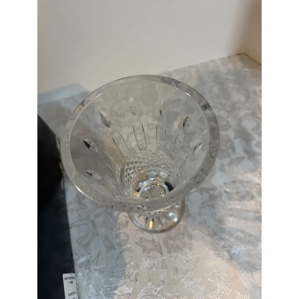 Waterford Crystal Lismore Happy Birthday Footed Vase 7 Inch Clear Lead Glass Box